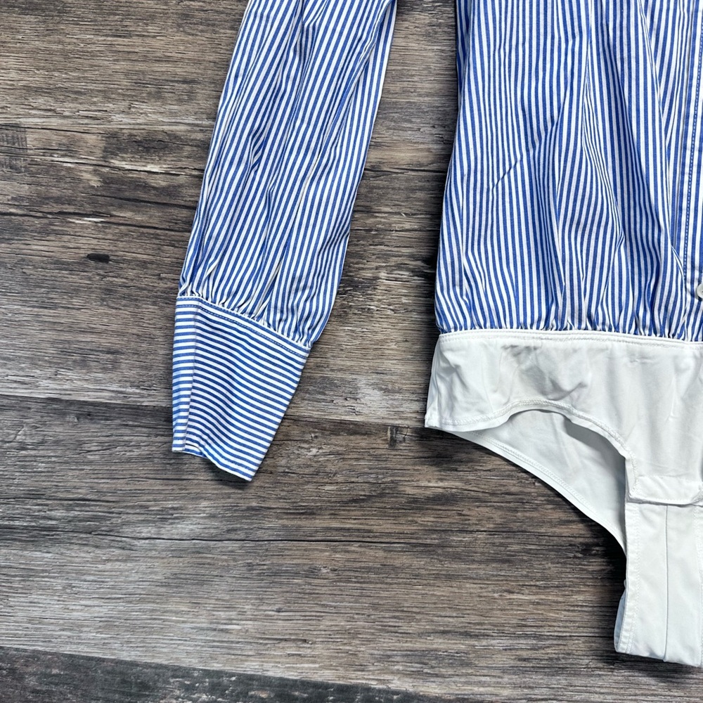 J. Crew Blue Striped Button down Women’s Bodysuit - Picture 4 of 7